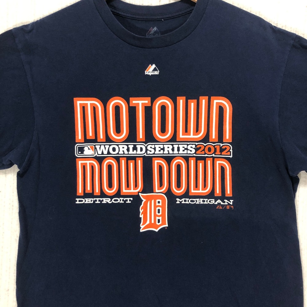 Majestic Detroit Tigers 2012 World Series Motown Mow Down Navy Blue T-Shirt L